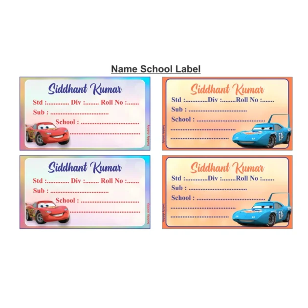 School Book Labels 95 Cars