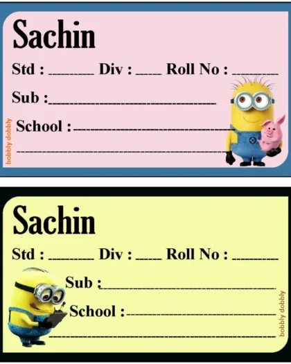 School Book Labels Minion