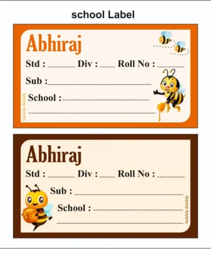 School Book Labels Honey bees