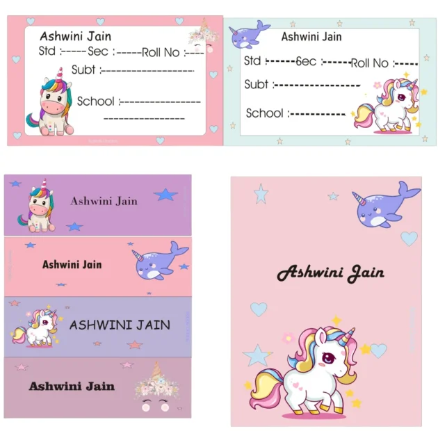 School Combo Labels Cute Fairy Unicorn